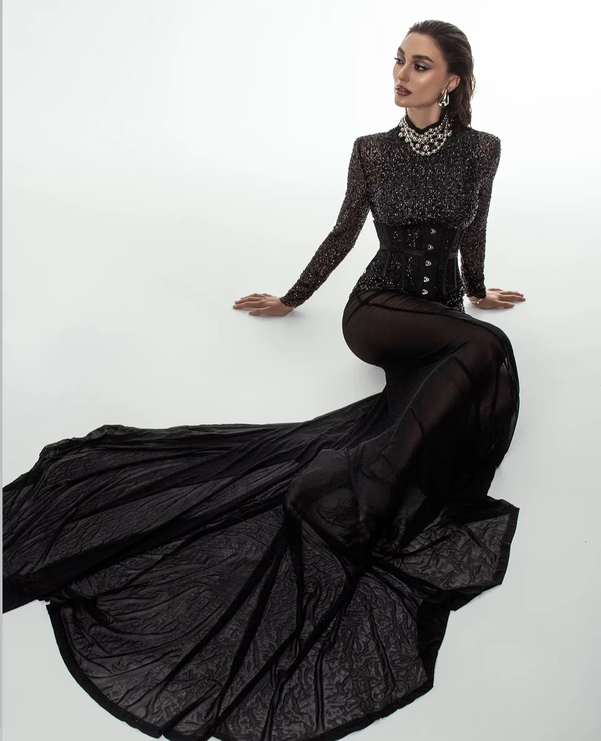 Black sculptural couture fashion editorial photographed by Mariya Harley